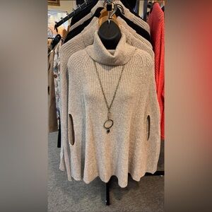Women's Taupe Cowl-Neck Sweater Poncho